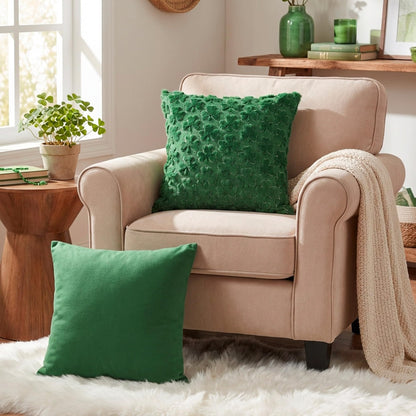 Vermeyen St Patricks Day Pillow Covers 16 x 16 inch Set of 2 3D Embroidered Shamrock Pillow Soft Plush Faux Fur St Patricks Day Decorations for SOFE Bedding Holiday