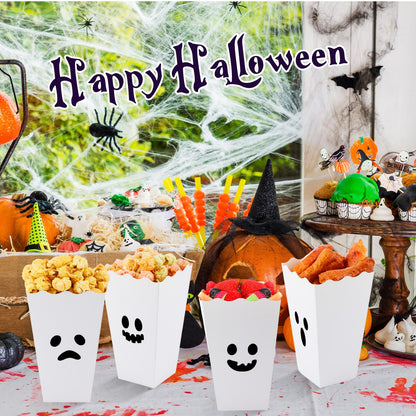 Mimorou 24 Pcs Halloween Popcorn Boxes Bulk Trick or Treat Snack Boxes Ghost Theme Paper Candy Cookie Biscuits Container Halloween Party Supplies for Party Decorations