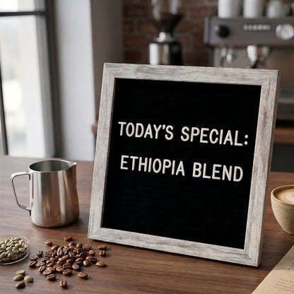 C CRYSTAL LEMON Felt Letter Board 10x10 Inches – 336 Letters, Numbers & Symbols – Rustic Black Message Board with Wood Frame, Wall Mount & Display Stand