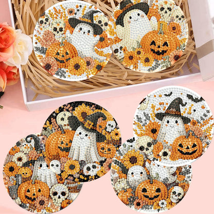8 PCS Halloween Diamond Art Coasters Kits with Holder Ghost Pumpkin Diamond Painting Coaster Kit for Adults Beginners,5D DIY Gem Art Kit Full Drill Diamonds Art Craft Supplies 4X4 Inch