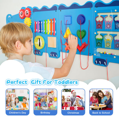 nigwet Crocodile Sensory Toys Activity Wall Panels, Educational Montessori Busy Board for Toddlers, Activity Cube - Sensory Wall, Wooden Learning Toys, Interactive Toy, Blue