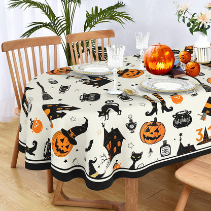 Yighty Oval Halloween Tablecloth 60x84In,Horror Pumpkin Castle Skull Tablecloth,Polyester Waterproof Wrinkle-Resistant and Durable Table Cloth,Suitable for Halloween,Parties,Holiday,Kitchens