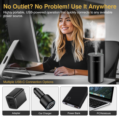 Waterless Essential Oil Diffuser Starter Kit - No Water Needed, Battery Operated Mini Scent Air Machine, Included 3x20ML Essential Oils, Portable Aromatherapy Diffuser for Home & Car & Office, Black