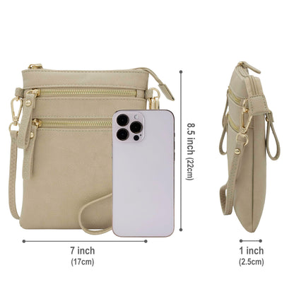 Solene Women's Faux Leather Organizer Multi Zipper Pockets Handbag With Detachable Wristlet Crossbody Bag-WU002(Brick)