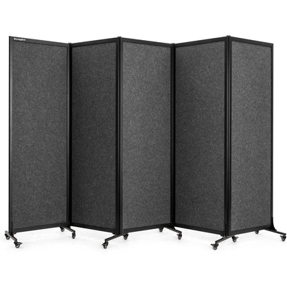 Upgrade Version Room Partition and Divider, Freestanding Rolling Dividers with Wheels,Office Privacy Screen Divider Wall,Classroom Felt Dividers,10'6"L* 6'7"H,5 Panel，Dark Grey