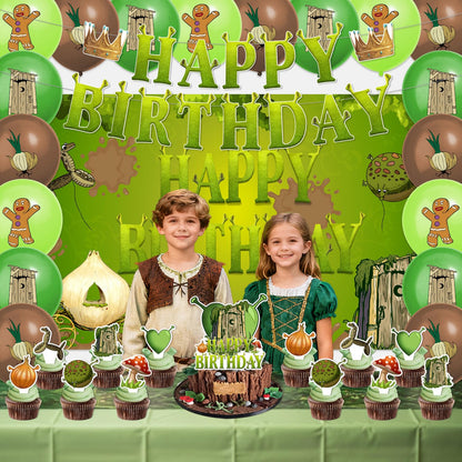 42pcs Green Monster Birthday Party Decorations Includes Cake Toppers,Cupcake Toppers, Banner, Backdrop, Balloons - Green Monster Theme Party Supplies