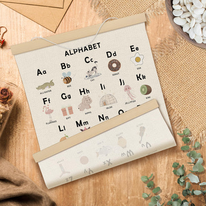 MOTERMATE Boho Alphabet Poster Hanger Frame, ABC Educational Wall Hanging Decor Art Framed for Toddlers Kids Room Playroom Nursery Classroom, Cartoon Alphabet Chart Wall Poster Prints, 12x16 Inch