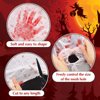 Boao 85" X 197" Halloween Cheesecloth Luminous Large Creepy Cloth for Crafts Halloween Gauze Fabric Decorations Haunted Cheesecloth for Stairway, Wall, Window, Outdoors Doorways Decor(Bloody)