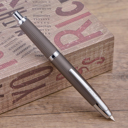 Jinhao 10 Press Fountain Pen with Box, Brushed Matt Gray Retractable Extra Fine Nib with Ink Converter Set (Silver Clip)