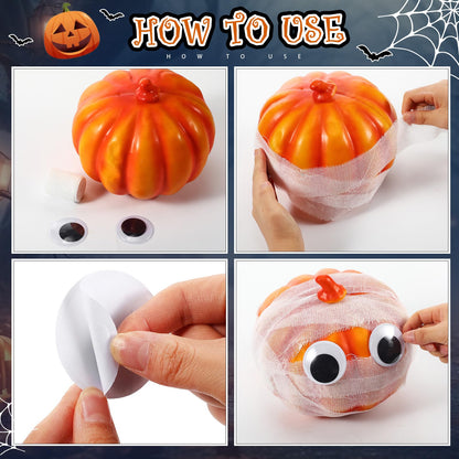 AmazingSpark Halloween Pumpkin Craft Kit Mummy Pumpkin Decorating Kit Bandages and Eye Stickers DIY Craft Mummy Wrap for Halloween Decor Party Favors Supplies DIY Activities Games Gifts
