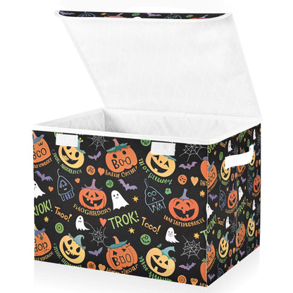 xigua Halloween Ghost Pumpkin Ghosts Storage Bins with Lids and Carrying Handle,Foldable Storage Boxes Organizer Containers Baskets Cube with Cover for Home Bedroom Closet Office