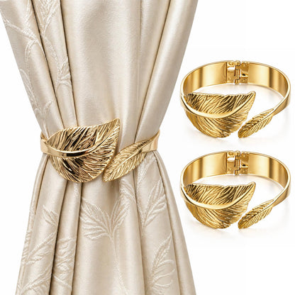 Curtain Tiebacks 2Pcs Curtain Ties Elegant Feather Curtain Tie backs Premium Alloy Spring Curtain Clips No Drilling Curtain Ties for Modern Luxury French Nordic Minimalist Home Decor Curtain Holdbacks