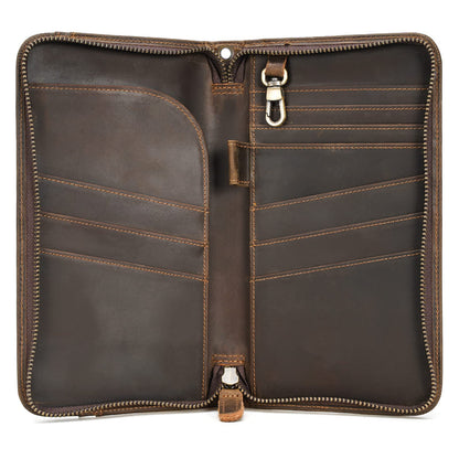 Polare Full Grain Leather Family Travel Passport Wallet and Documents Organizer RFID Blocking Case Holder Fits 6 Passports for Men and Women(Dark Brown)
