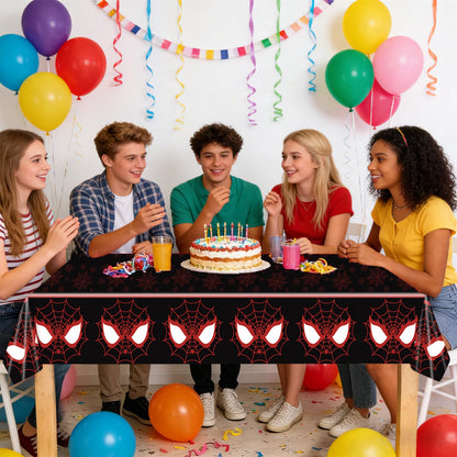 WPDISCZ 4Pcs Spider Birthday Decorations Tablecloths, 54" x 108" Spider Table Cloth Disposable Rectangle Plastic Table Cover for Birthday Party Supplies