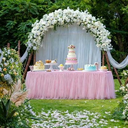 Yoquare 1-Pack Pink 2-in-1 Tulle Tablecloth for 6-Foot Rectangular Table – Stretch Fitted Table Skirt & Cover for Baby Shower, Bridal, Birthday, Princess Party