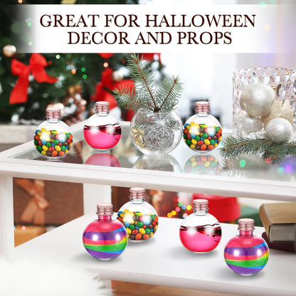 FoldTier 48 Pcs Plastic Potion Bottles with Caps 3.4 oz Round Sand Art Bottles Spherical Clear Plastic Containers Cocktail Ornament Balls for Party Favor(Rose Gold,Aluminum Cap)