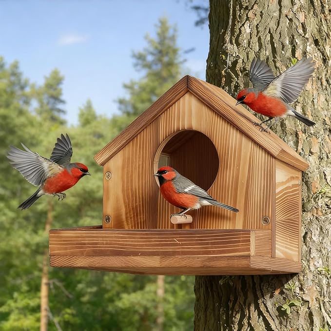 ‌Wooden Bird Nest House with Felt Cover-Detachable Hanging Hammock Bed for Parakeets, Budgies, Cockatiels, Lovebirds, Conures, Canaries, All-Season Perch Hideaway for Birdcage (Wood Color)