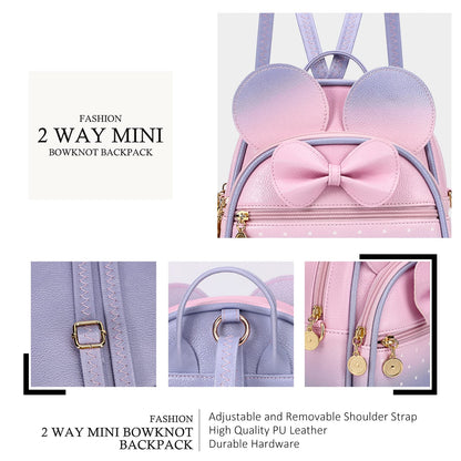 KL928 Girls Mini Backpack Bowknot Polka Dot Cute Small Daypacks Convertible Shoulder Bag Purse for Women