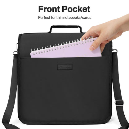 SUNEE Zipper Binder 3 Ring, 3 Inch O-Ring with Handle and Shoulder Strap, 600-Sheet Capacity, 5-Tab Expanding File Folder, Multi-Pockets for Middle School Organizer Binder with Zipper, Black