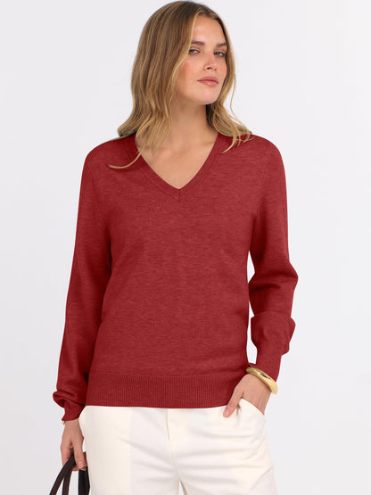 ANRABESS Womens Long Sleeve V Neck Sweaters 2025 Fall Casual Classic Soft Loose Fit Basic Pullover Jumper Top