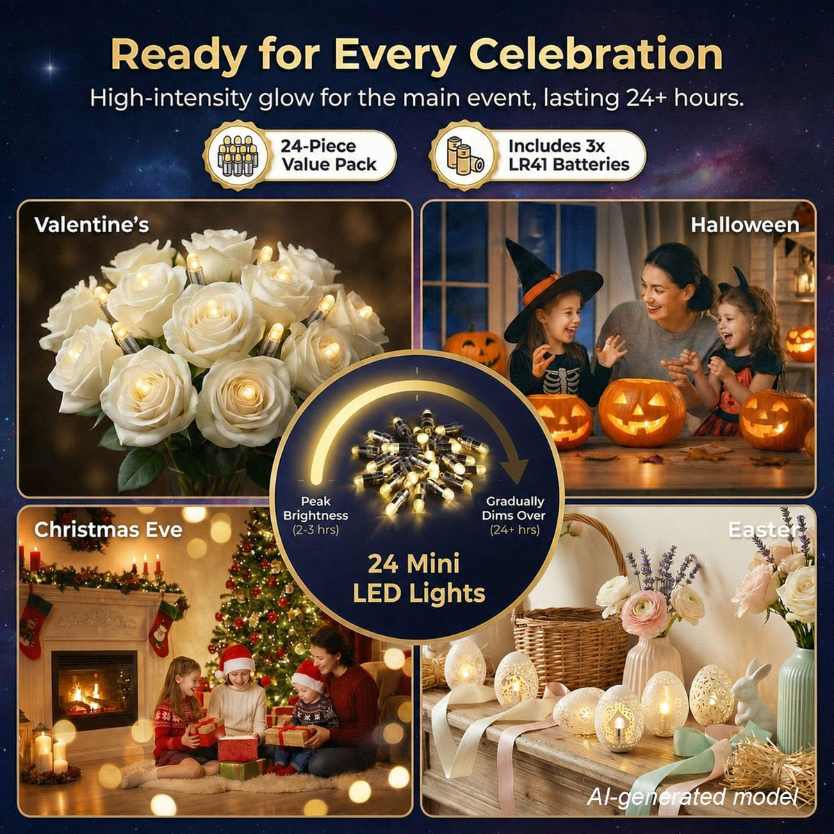 24x Battery Operated LED Party Lights Seasonal Lighting for Balloons Paper Lanterns, Waterproof - Warm White