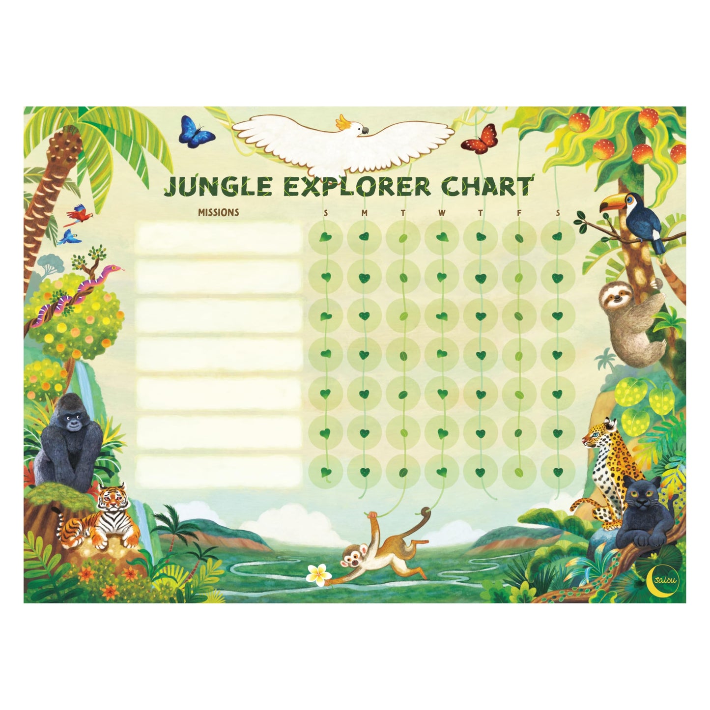 Kids Chore & Routine Reward Chart Set – 3 Jungle-Themed 7-Day Charts with 147 Stickers – Gentle Behavior & Goal Tracker by Saisu – Ages 3+