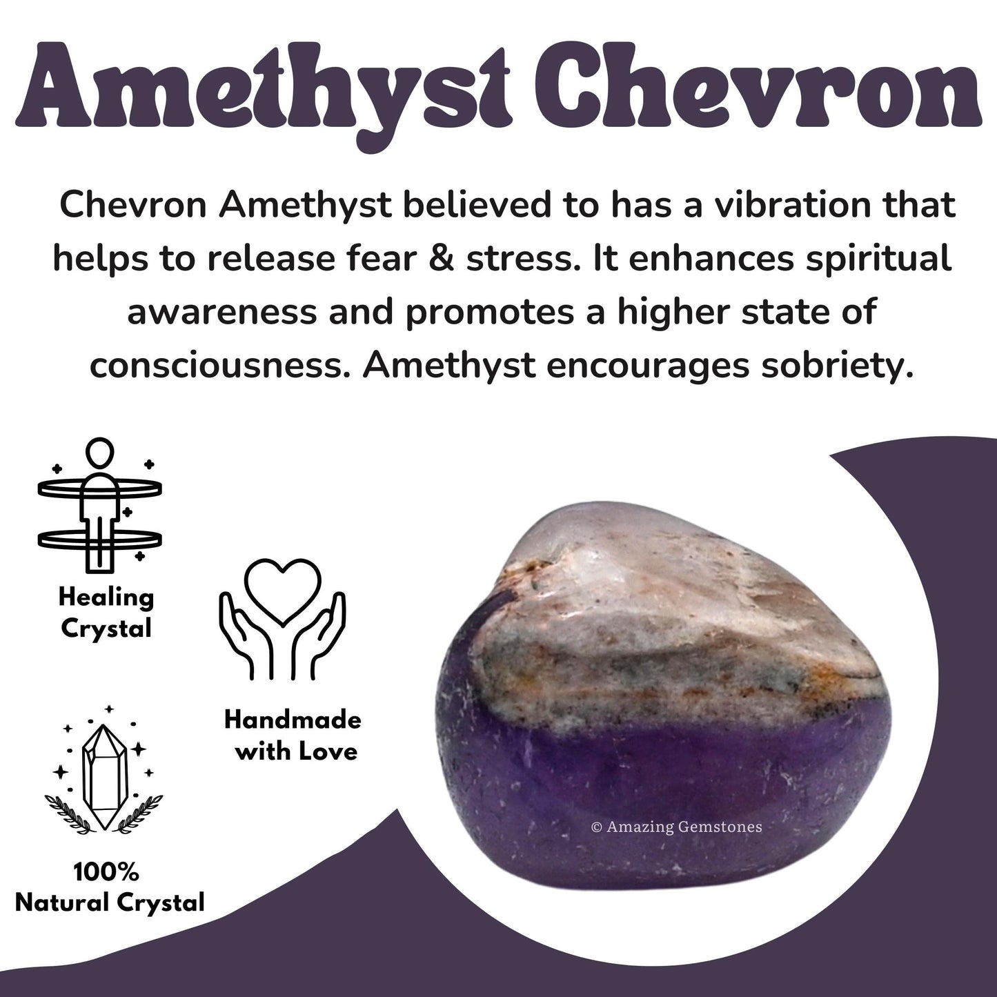 Amazing Gemstone Chevron Amethyst Crystals and Healing Stones Tumbled - 1 oz Chevron Amethyst Stone, Natural Healing Stones for Energy Balance, Stress Relief - Premium Polished Gems Rocks