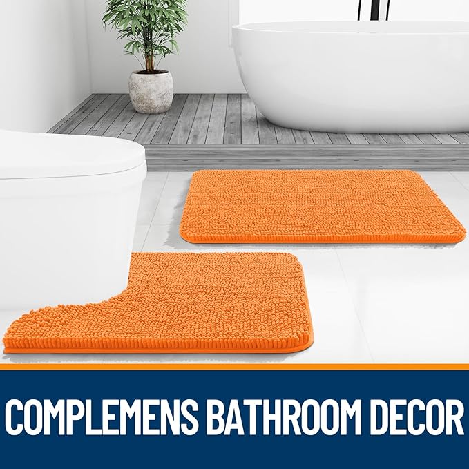 OLANLY Large Bathroom Rugs 50x30, Extra Soft Absorbent Chenille Bath Rugs, Rubber Backing Quick Dry, Machine Washable Bath Mats for Bathroom Floor, Tub and Shower, Home Decor Accessories, Orange