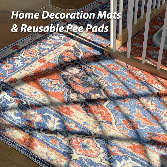 nunubaby Washable Pee Pads for Dogs, Stylish, Non-Slip and Leak-Proof Pee Pads. Reusable Potty Pads for Dogs for Crates and Floors.(Red/Floral,24" x36" )