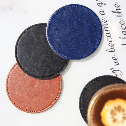 TOSSOW PU Leather Coaster 8 Pcs with Holder, Durable and Non-Slip Coaster for Protection Tabletop, Wooden Table, Desk, Bar, Coasters Fit All Cups (Brown)