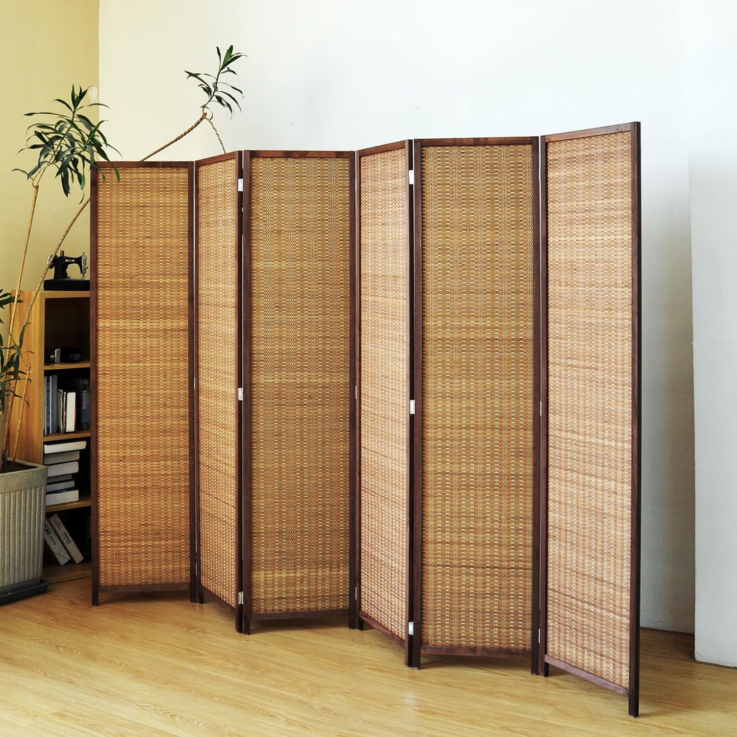 Pawlabay 6 Panel Bamboo Room Divider Screen,5.6 FT Tall Bamboo Divider Folding Panel Screen,Freestanding Panel Divider for Room Seperation,Brown