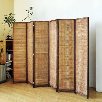 Pawlabay 6 Panel Bamboo Room Divider Screen,5.6 FT Tall Bamboo Divider Folding Panel Screen,Freestanding Panel Divider for Room Seperation,Brown