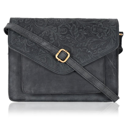 Leather Flapover Crossbody Handbag Purse for Women with Adjustable Strap & Overflap Snap Closure Tote/Bag (E.Black Hunter)