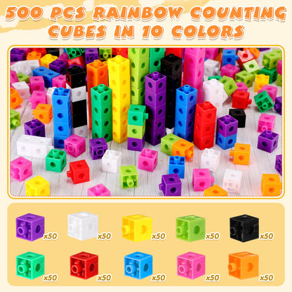 Jenaai 500 Pcs Math Learning Linking Cube with Storage Container Counting Cubes, Colorful Plastic Counting Blocks, Manipulatives Classroom Learning Supplies for Educational(Blue)