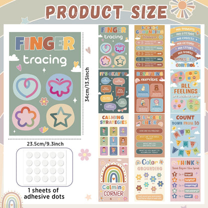 12Pcs Calming Corner Posters for Classroom Calm Down Boho Emotions Feeling Poster for Kids Inspirational Back to School Wall Decor Motivational Mental Health Posters for Office Home Teacher Supplies