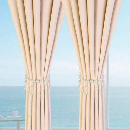 SUQ I OME 1 Pair Magnetic Pearl Curtain Tieback, Crystal Sheer Window Curtain Holder for Drapes, Home Office Bedroom (Tassels)
