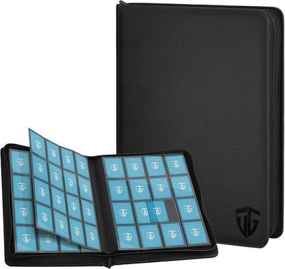 16 Pockets Trading Card Zipper Binder for 1000+ Cards| Secure Side Loading Pockets | Trading Card Album Folder | Compatible with YuGiOh, MTG,Sports Cards (Black 16)