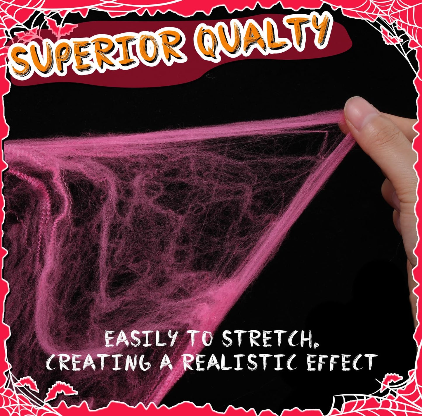 Tellingyou 950 Sqft Halloween Pink Spider Webs Decorations with 50 Extra Fake Spiders, Super Stretchy Cobwebs for Halloween Decor Indoor and Outdoor