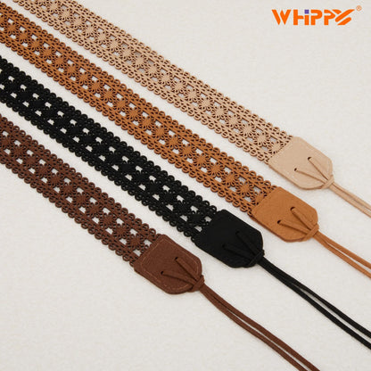 WHIPPY Boho Braided Tassel Belt for Women Western Ethnic Dress Belts Cowgirl Vintage Hollow Floral Waistband with Wax Rope, Beige S