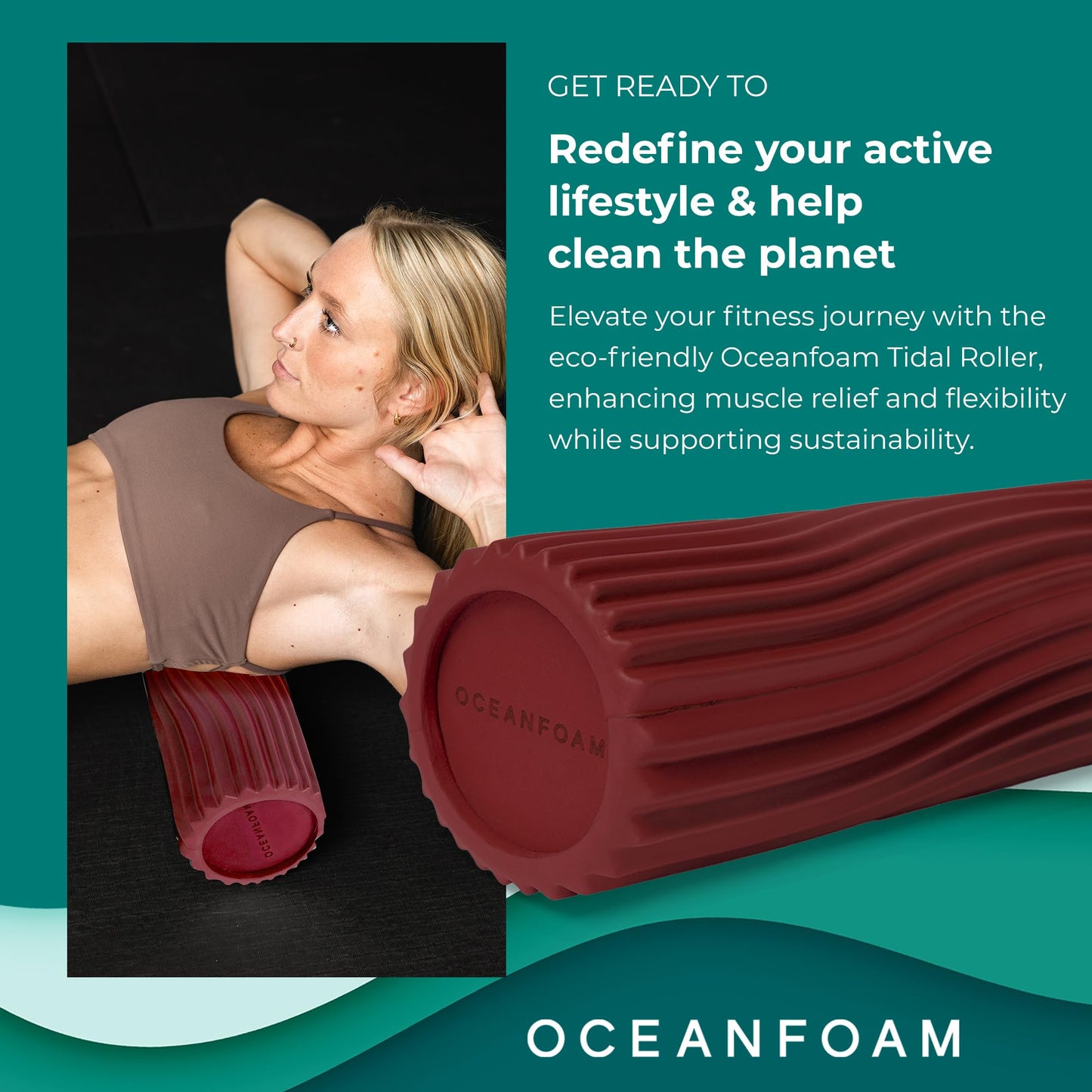 Oceanfoam Tidal Roller - Black Marbled - Muscle Massage Foam Roller for Back Pain & Stretching - Firm and Ergonomic Wide Wave Textured - Yoga, Athletics, & Wellness - Full Size, 20" x 5"