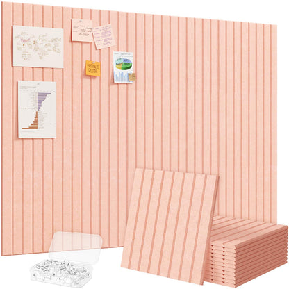 Lifewit Felt Slatted Bulletin Board, 12 Pack Self-Adhesive Panel, 48"x 36" Total Size, Cork Board Alternative, Pin Message Board with 30 Pushpins for Room and Office Decor, Home, Dorm, Pink