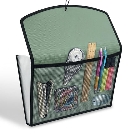 H4D 13-Pocket Accordion File Organizer with Mesh Pocket, Expanding File Folder with Tabs, Expandable Document Organizer for Home Office School, Letter Size, Sage