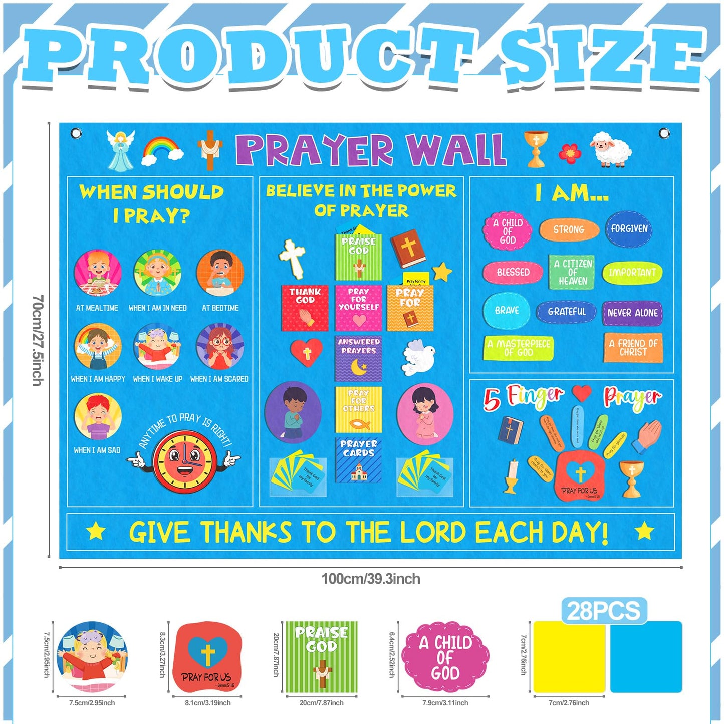 Cinrobiye Christian Prayer Wall Felt Board Set Bible Prayer Bulletin Board with DIY Story Cards Religious Felt Activities for Sunday School VBS Church Classroom Home Prayer Christian Decorations