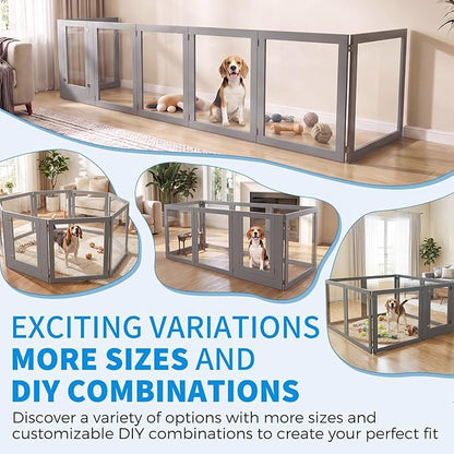 Heavy Duty Clear Acrylic Dog Playpen for Small/Medium Pets – 32" High Clear Pet Pen with Sturdy Metal Frame, Walk-in Kennel, Expandable Indoor & Outdoor Pet Play Yard