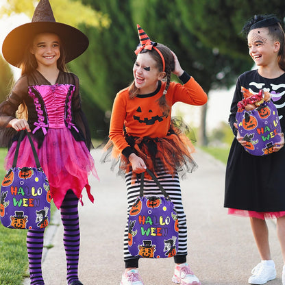 Lainlight Halloween Candy Bags Draw String Trick or Treat Bag with Pumpkin Face for Kids Halloween Party Favors Purple