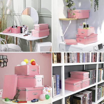 XUCHUN File Storage Boxes, Foldable Storage Bins with Lid 3 in 1 Set, Press-Stud Fastening, Moisture-Proof, Space Saving Storage, Photoes, Files, Closets