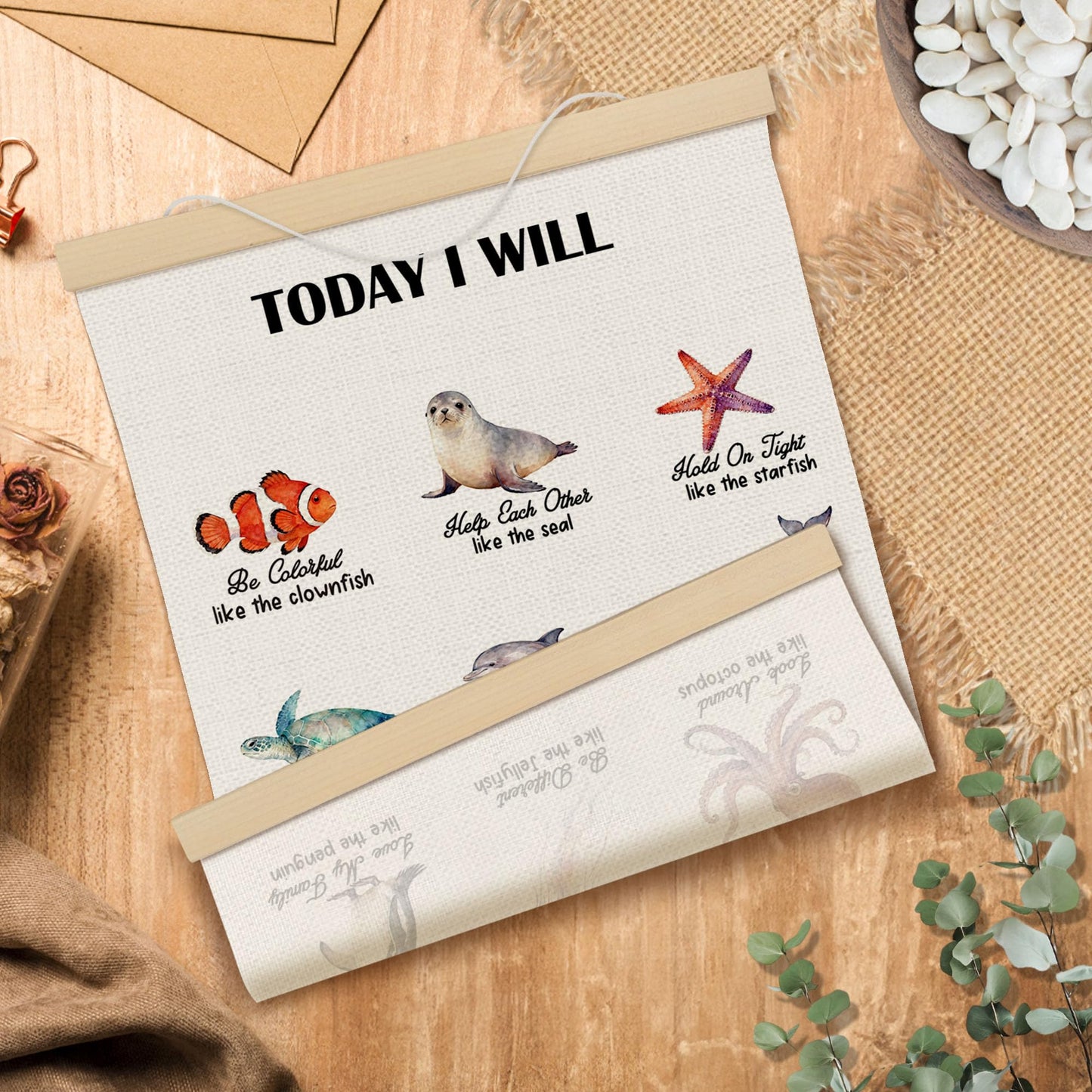 MOTERMATE Ocean Nursery Poster Hanger Frame, Nautical Coastal Beach Marine Biology Wall Hanging Decor Art Framed for Classroom Kids Room Bedroom Playroom, Affirmation Wall Poster Prints, 12x16 Inch
