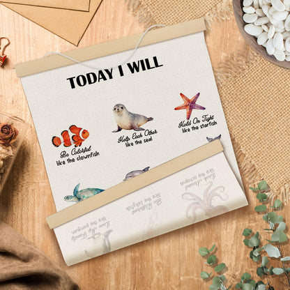 MOTERMATE Ocean Nursery Poster Hanger Frame, Nautical Coastal Beach Marine Biology Wall Hanging Decor Art Framed for Classroom Kids Room Bedroom Playroom, Affirmation Wall Poster Prints, 12x16 Inch