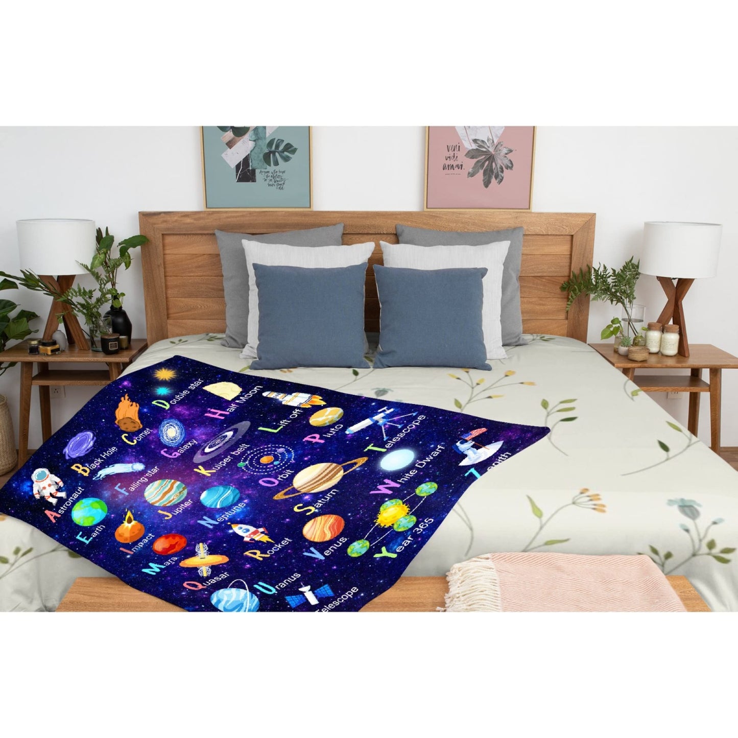 ARTBLANKET Space Alphabet Throw Blanket Fannel Fleece Super Soft Funny Blanket Travel Throw Blanket for Bed Couch Sofa 40 x 30 Inch for Baby
