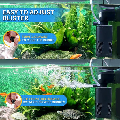 coospider-repta Fish Tank Filter for 15-40 Gallon Tank, 160 GPH Crystal Clear Powerful Internal Aquarium Filters Submersible Pump& Filter System for Fish Tank & Turtle Tank